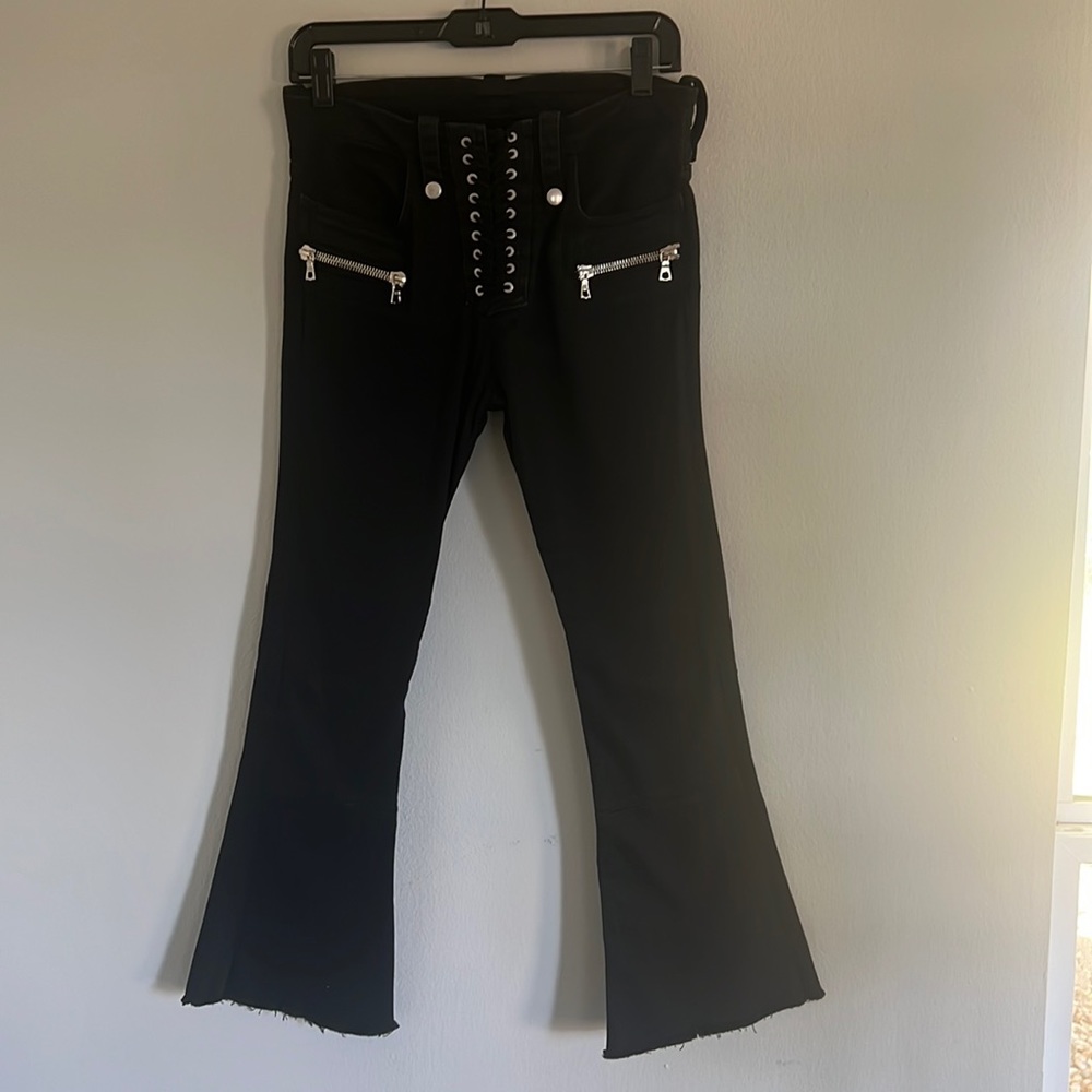 Unravel lace up front black flare denim